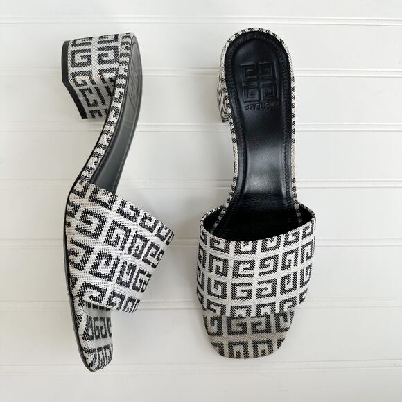 Givenchy 4G Monogram Canvas Slide Mules Black Gray Block Heel Sandals 40 - Picture 8 of 10